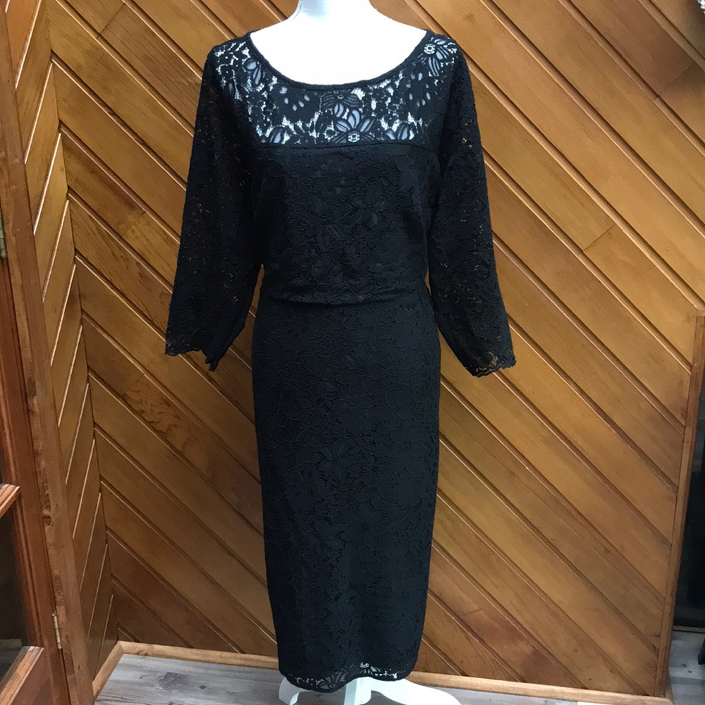 NWT LOFT PLUS lace embellished black dress